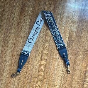 Dior Dark Ecru and Blue Dior Oblique Embroidery Strap
